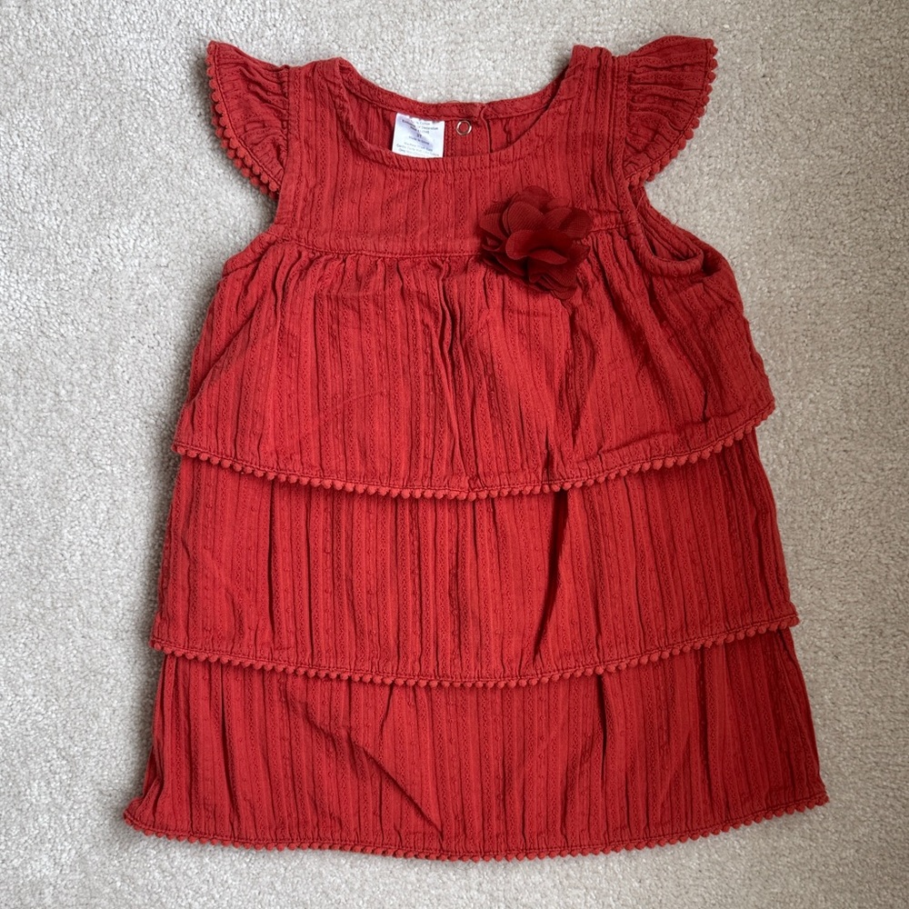 Toddler girls Cotton Tiered Dress with Flower Accent 3T Rust